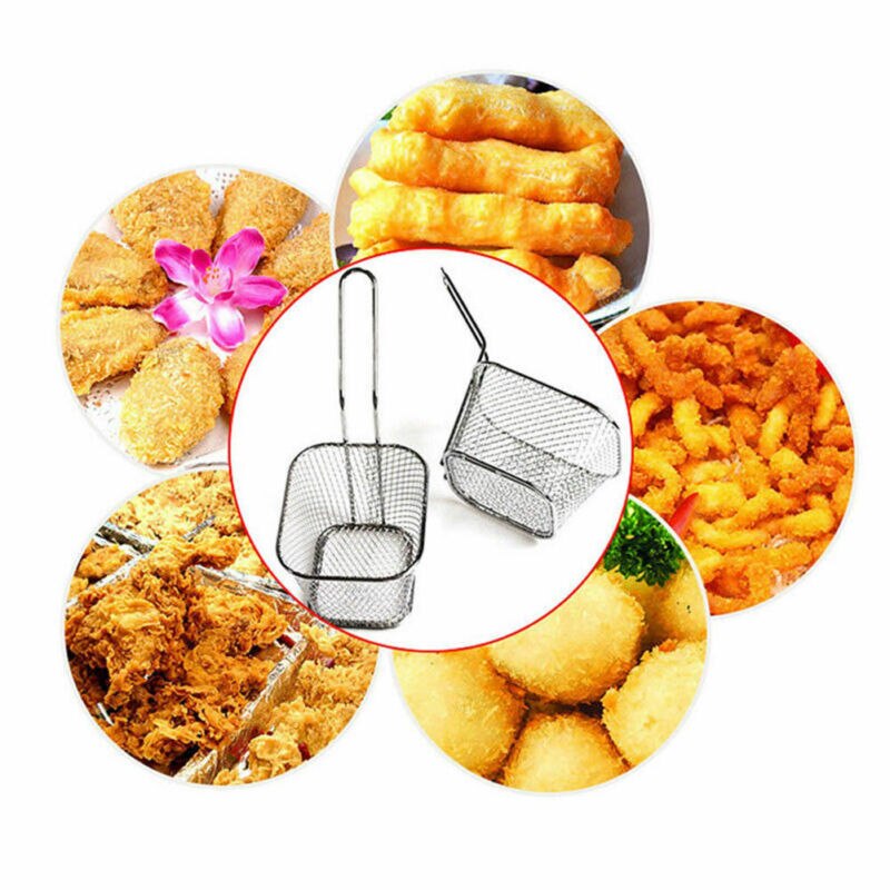 Home Stainless French Fries Stainless Steel Mini French Fry Serving Basket Mini Square Fry Basket Fried Food