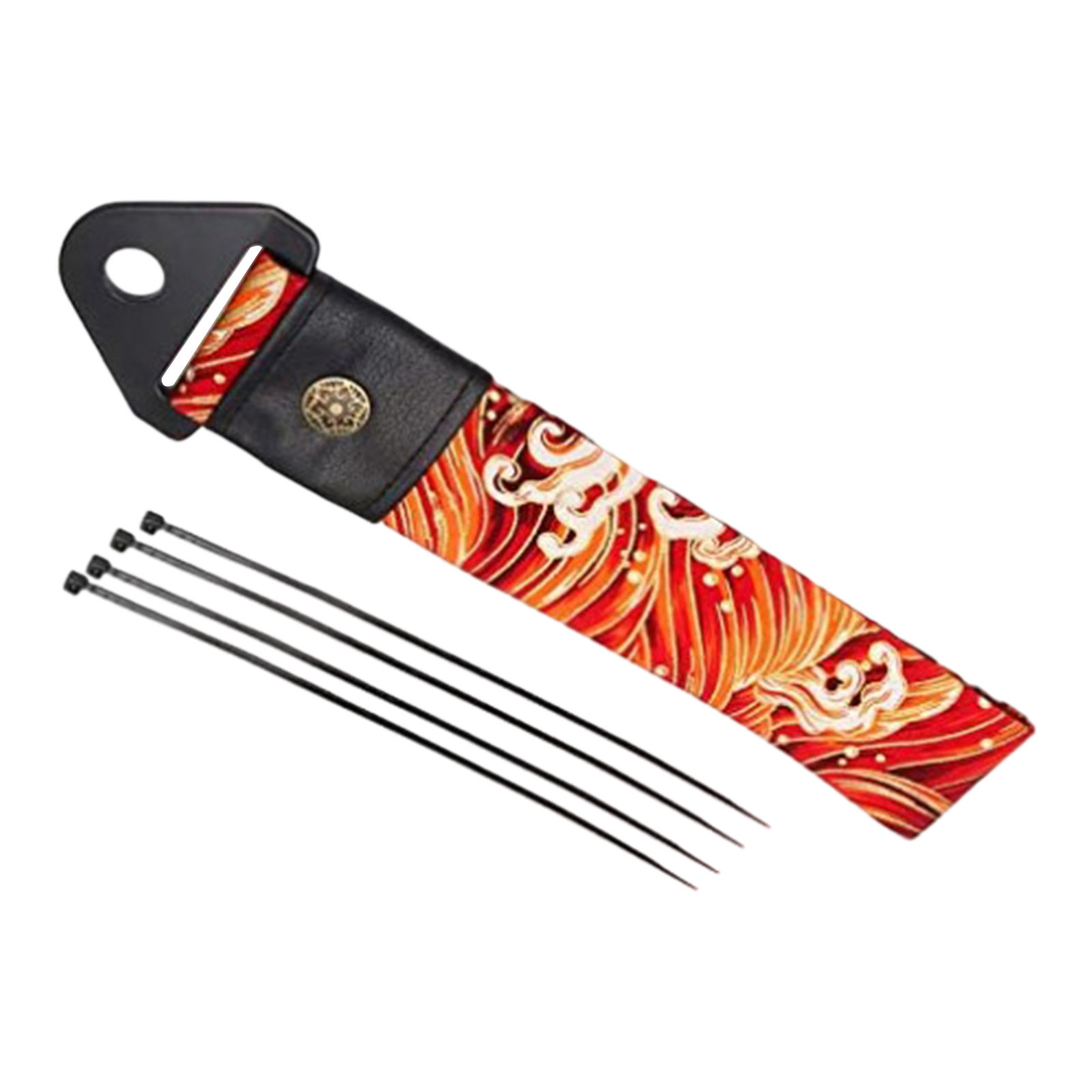 Cinghia Di Traino Decorativa Per Auto Con Motivo Onde Giapponesi, Rossa, Set Completo Con Fascette, Foro 14 Mm, Lunghezza Totale 29 Cm