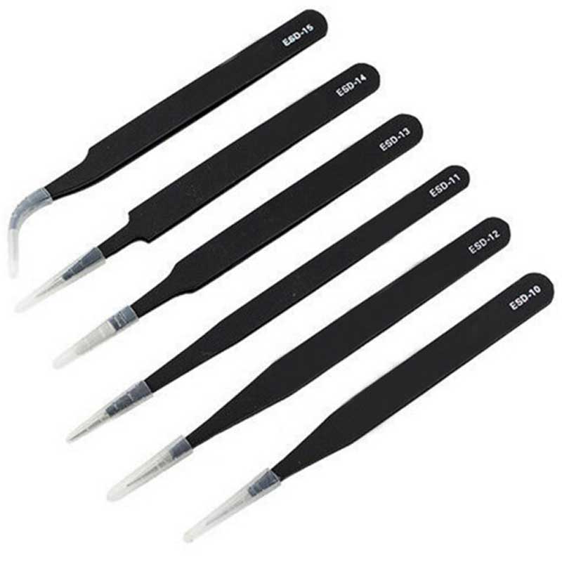 6PC ESD Safe Precision Tweezer Stainless Steel Anti Static Maintenance Tool Kit Arrivals