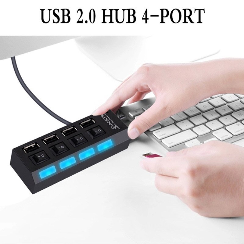 4-Port USB 2.0 HUB High Speed Data Transfer USB Splitter Adapter with Separate On/Off Switch and Indicator