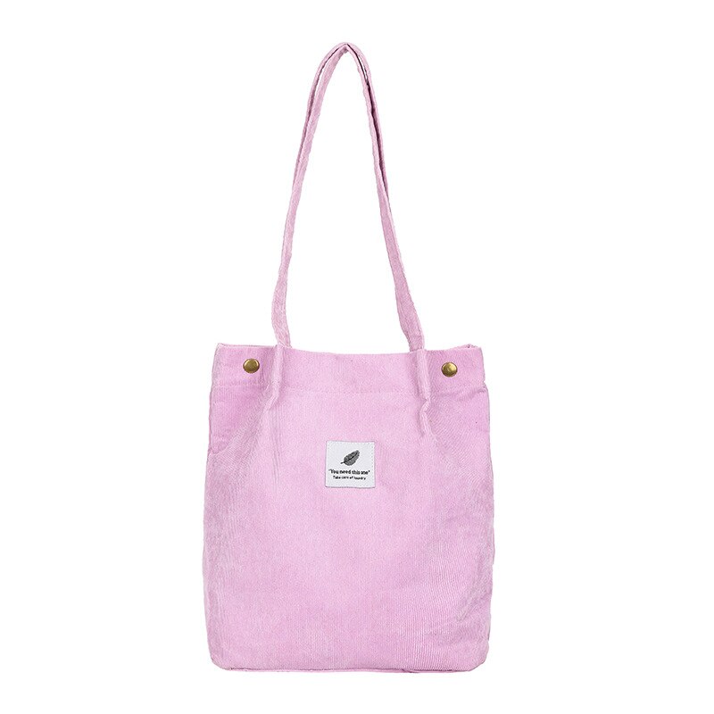 DWTS Hoge Capaciteit Vrouwen Corduroy Tote Dames Casual Effen Kleur Schoudertas Opvouwbare Herbruikbare Vrouwen Winkelen Strandtas: 2pink