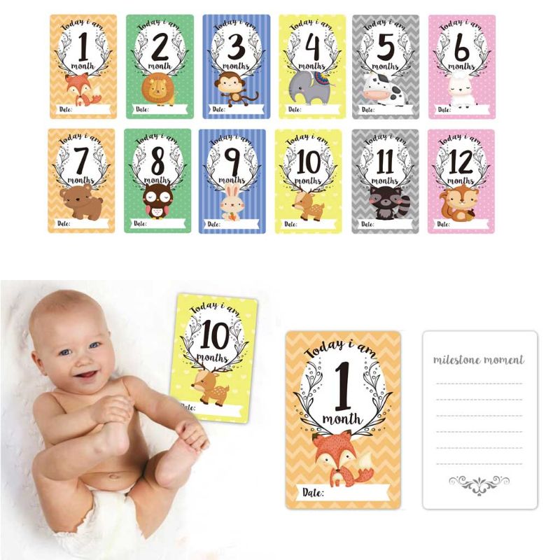Cartes de partage de photos de bébé, lot de 12 feuilles de jalons, pour bébé, âge, -né, accessoires Photo