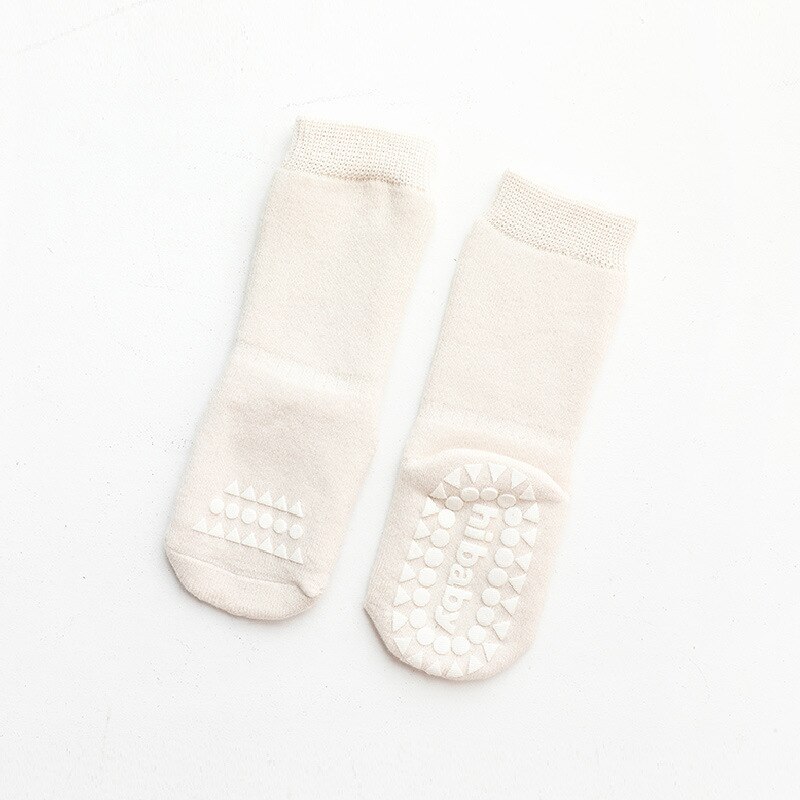 Calcetines gruesos de goma antideslizantes para bebé, niño y niña, calcetines hasta la rodilla, zapatos cálidos para el hogar, Otoño e Invierno: Beige / 1-3 years old