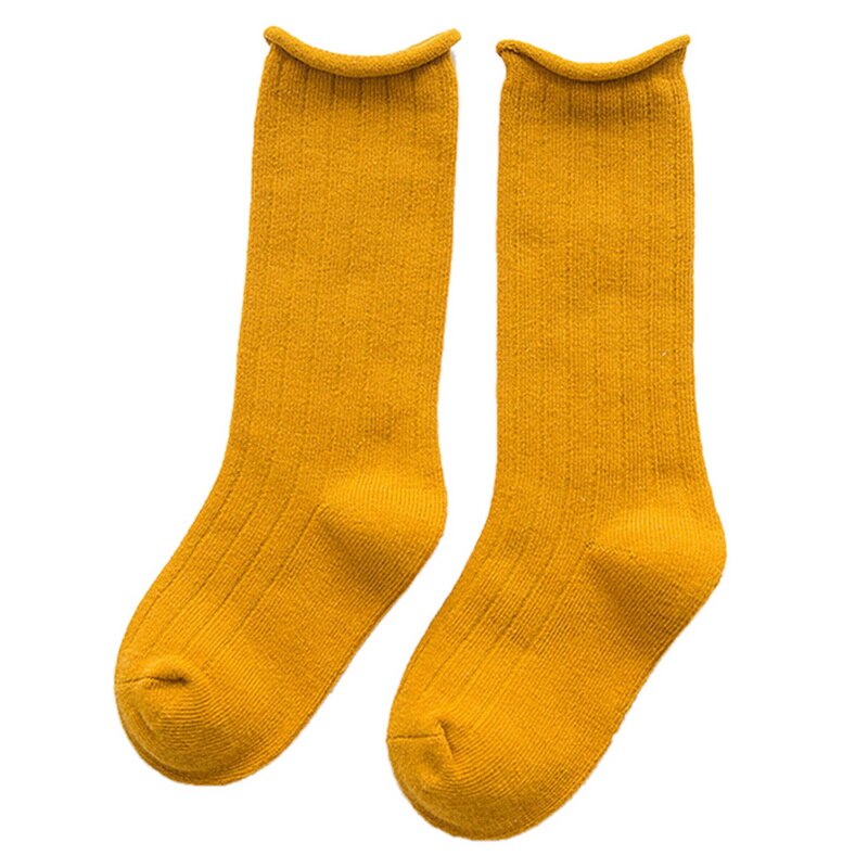 CYSINCOS 0-10Y niños calcetines largos medio tubo sólido algodón belleza caramelo colores calentadores bebé Calcetines niños Boby Niñas Ropa: Yellow / 4-6Y