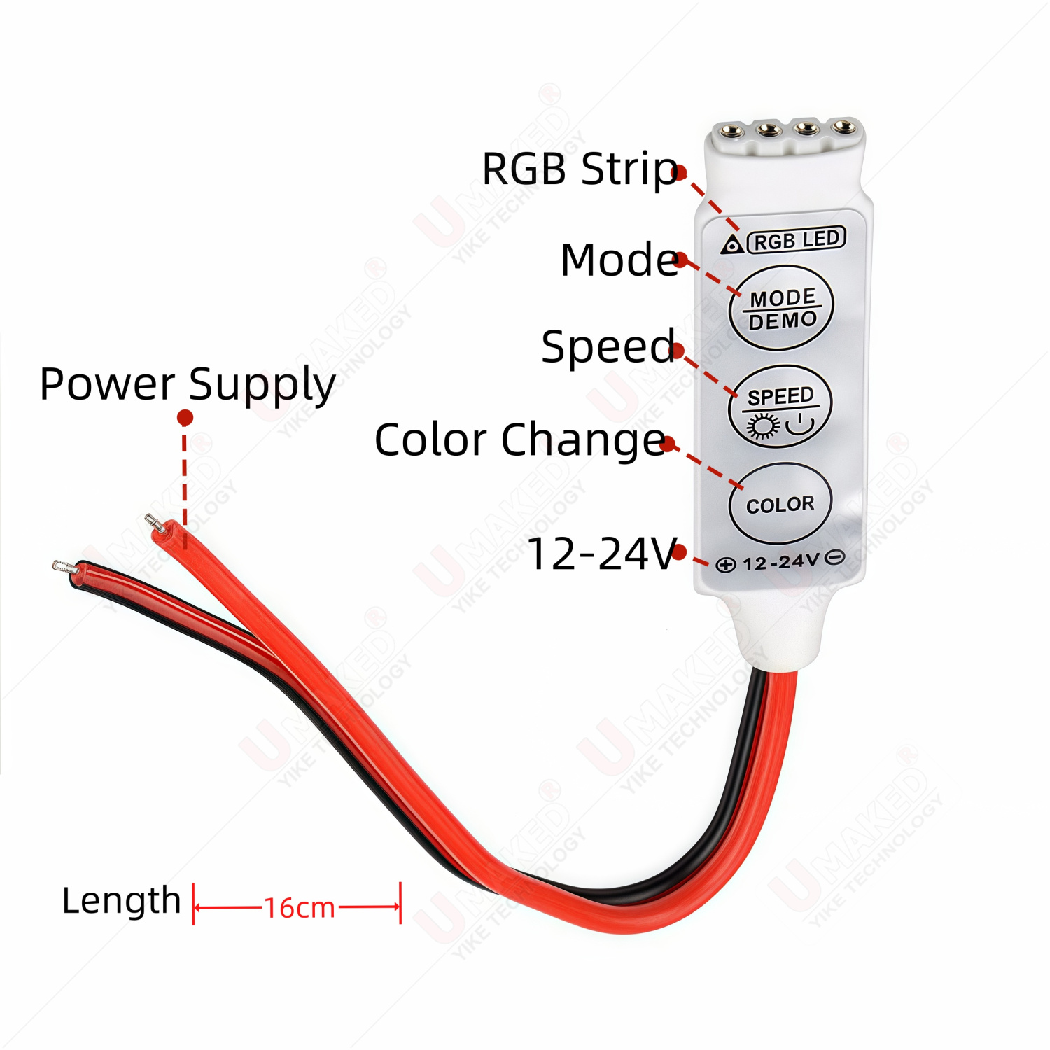 1pc RGB Dimmer 3Keys Controller DC12V 24V Mini LED Strip RGB Color For SMD 3528/5050/5730/5630/3014 LED Strip Lights DC 12-24V