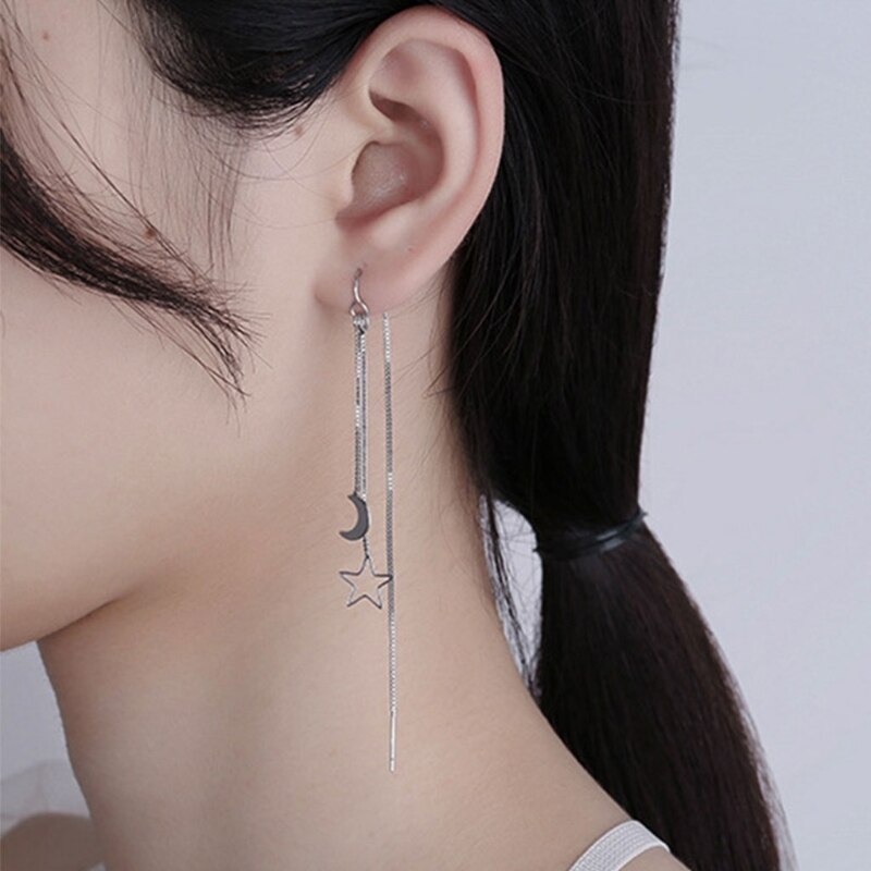 Premium Moon Star Thread Earrings Silver Earrings For Women Ins Travel Souvenirs Dangle Ear Wire Brincos Jewelry