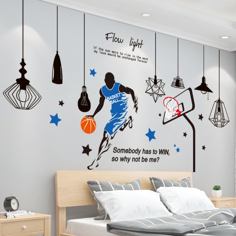 Basketbal Speler Muur Sticker Diy Kroonluchter Lichten Muur Decor Decals Voor Woonkamer Kinderen Kamers Tiener Slaapkamer Home Decoratie