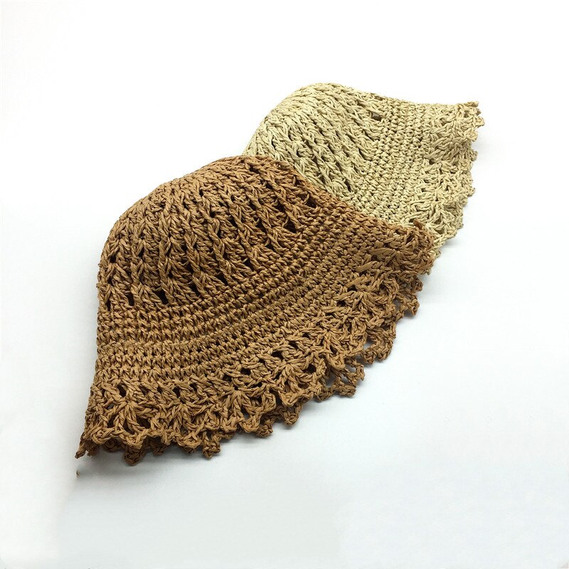 Kids Zomer Strand Handgemaakte Floppy Strooien Hoed Kinderen Meisjes Natuurlijke Opvouwbare Papier Schipper Strooien Hoed