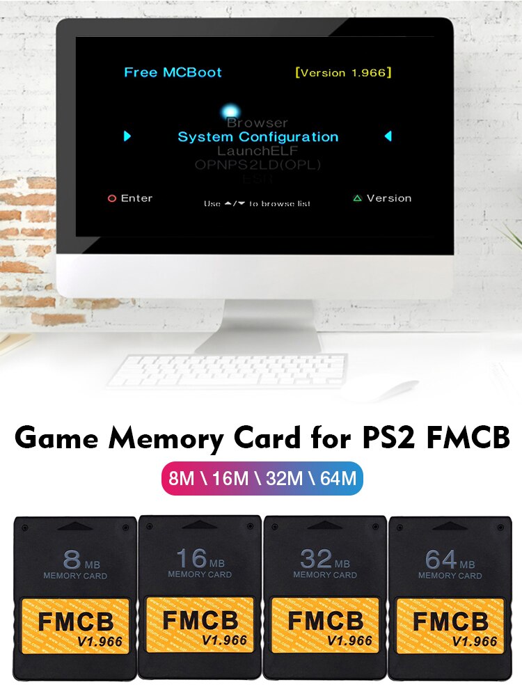 Classic Zwart Voor PS2 Fmcb V1.966 8Mb/16Mb/32Mb/64Mb Geheugenkaart Voor PS2 Console Professionele Opslag Kaart