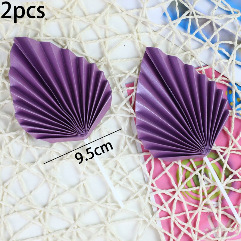 Éventail de décoration de gâteau en papier, chapeau, doré, pliable, pour fête d&#39;anniversaire,: 2pcs-purple