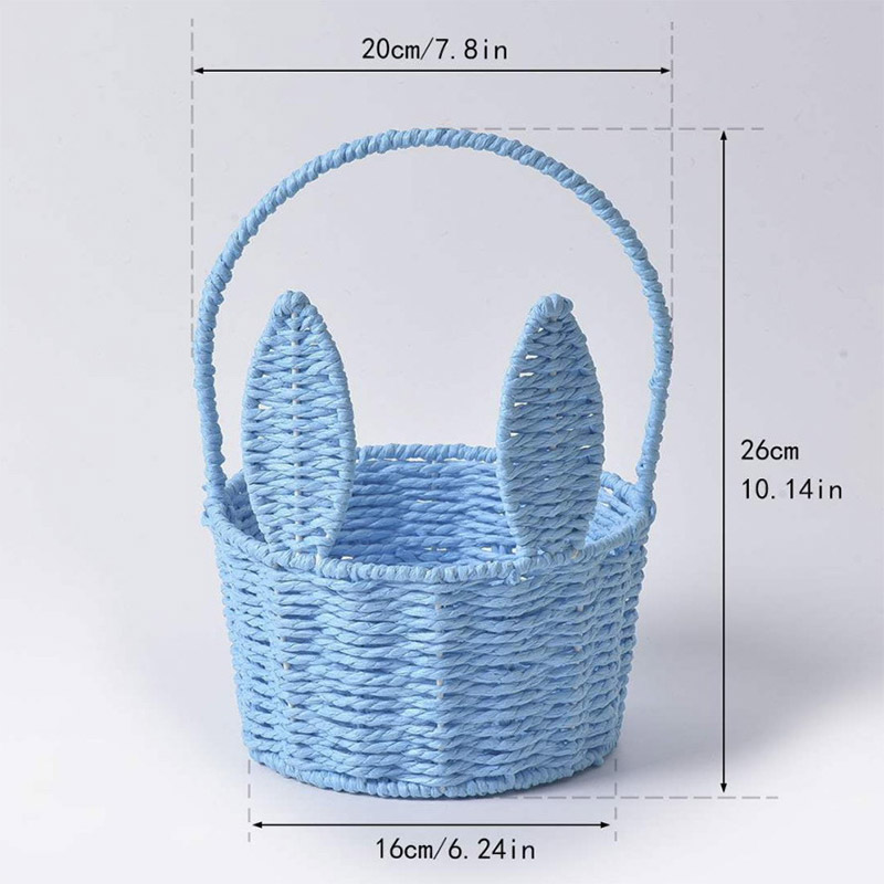 Cute Bunny Ears Woven Basket Paper Rope Braided Flower Basket Easter Decoration Home Picnic Fruit Hand-held Sundries Organizers: black