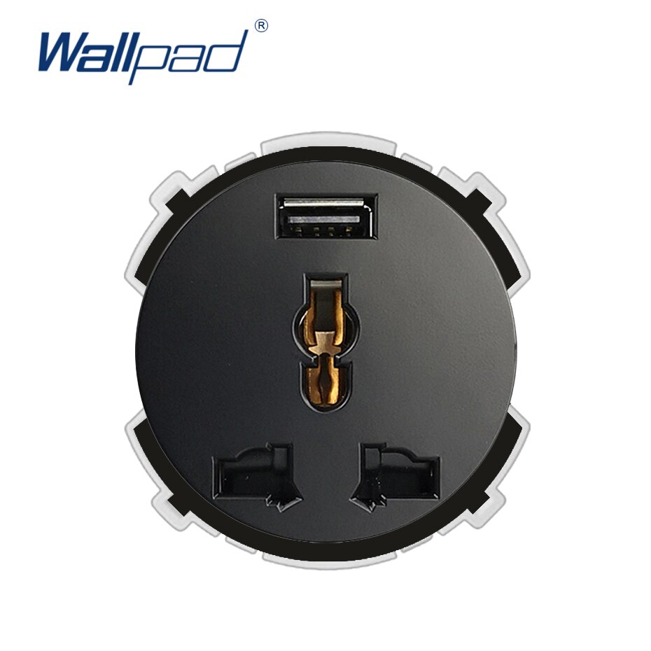 Wallpad usb multifunktion 13a vægstik funktionstast kun elektrisk væg stikkontakt stikkontakter 5v 2100ma: Sort