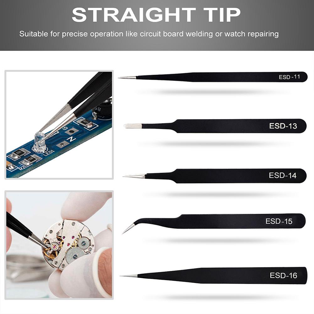 JCD Ceramic Precision Tweezers Set With Wire Stripper Cutter For Electronics Soldering DIY Cell-Phone Home Repair Tools Kit