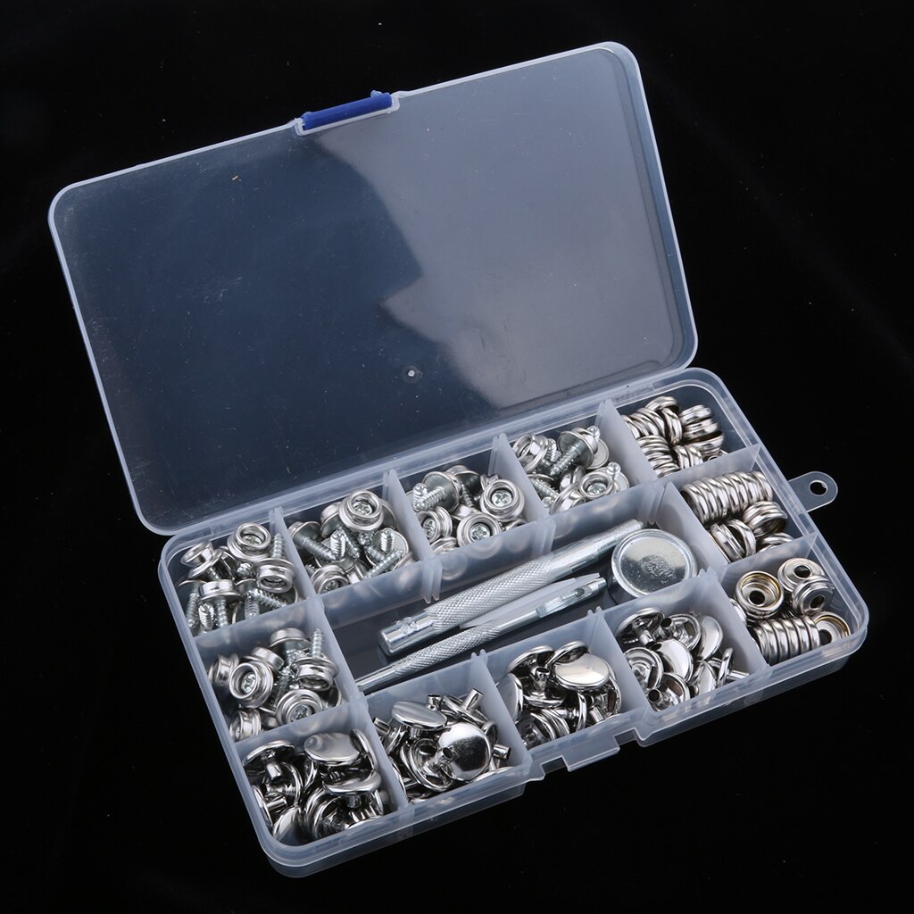 153 stück Edelstahl Stiefel Marine 12mm Verschluss schnappen Abdeckung Geschmack Buchse Presse Zucht Schraube Bausatz