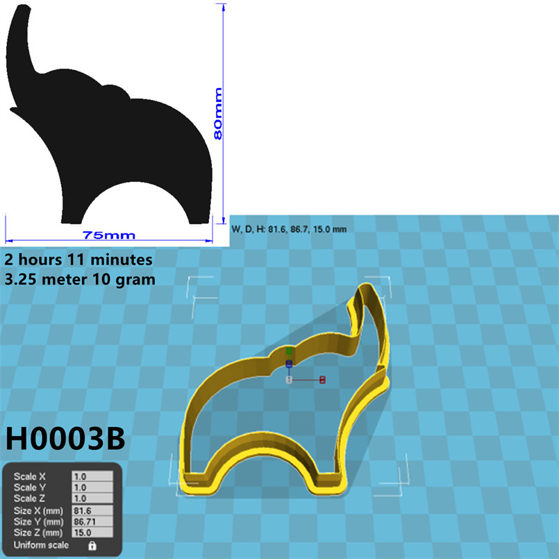 Elephant shape biscuit cutting machine biscuit embossing embossing machine cake sugar paste decoration DIY mold 3D: H0003B