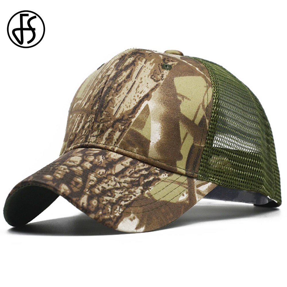 FS-gorras de camionero de camuflaje para hombre y mujer, gorros tácticos transpirables de malla, Gorra de béisbol de camuflaje verde,