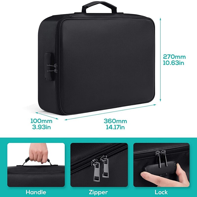 Fireproof Document Bag With Lock Home Office Travel Fireproof And Waterproof Safety Box Portable Handle File Storage