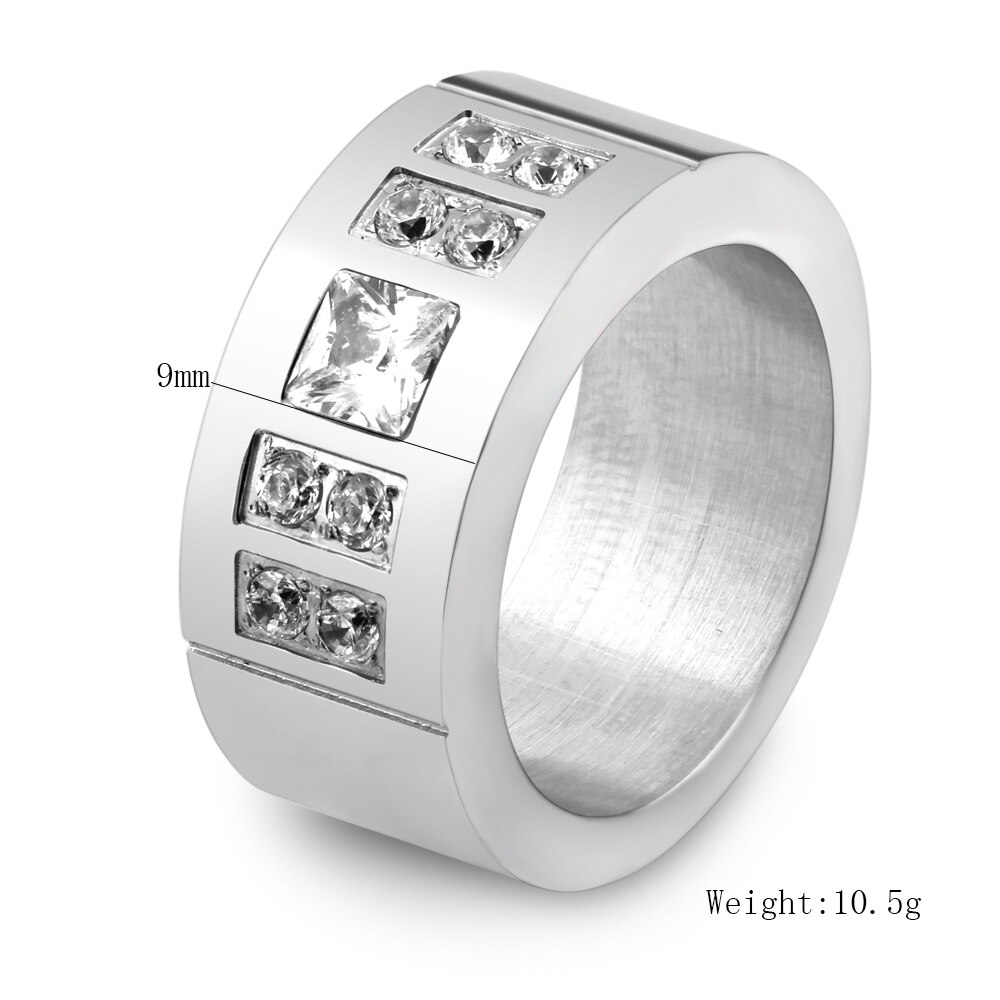 Silver Plated Stainless Steel Crystal Ring Female Titanium Wedding Ring For Women Size 6-10