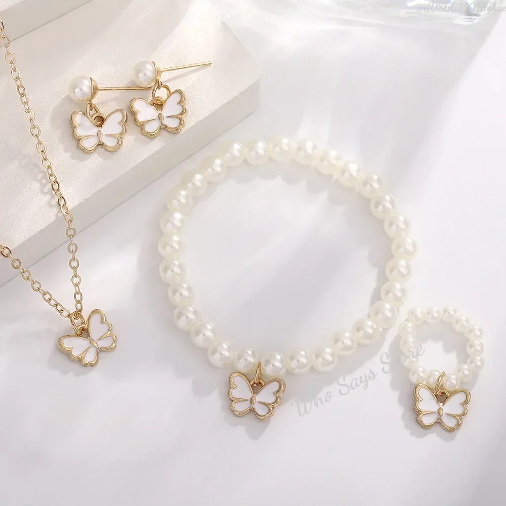 Ensembles de bijoux papillon en cristal acrylique, Bracelet romantique, bague, collier, boucles d'oreilles, accessoires pour robe de dîner de mariage pour femmes: Plaqué bronze antique