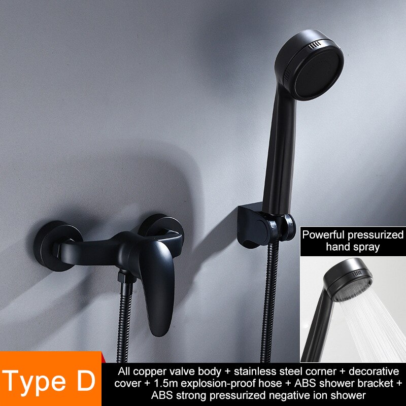 Shower Set Wall Mounted Shower Head Faucet Bath Mixer Tap Cold Water Black Color Bathroom accessories: Type 4