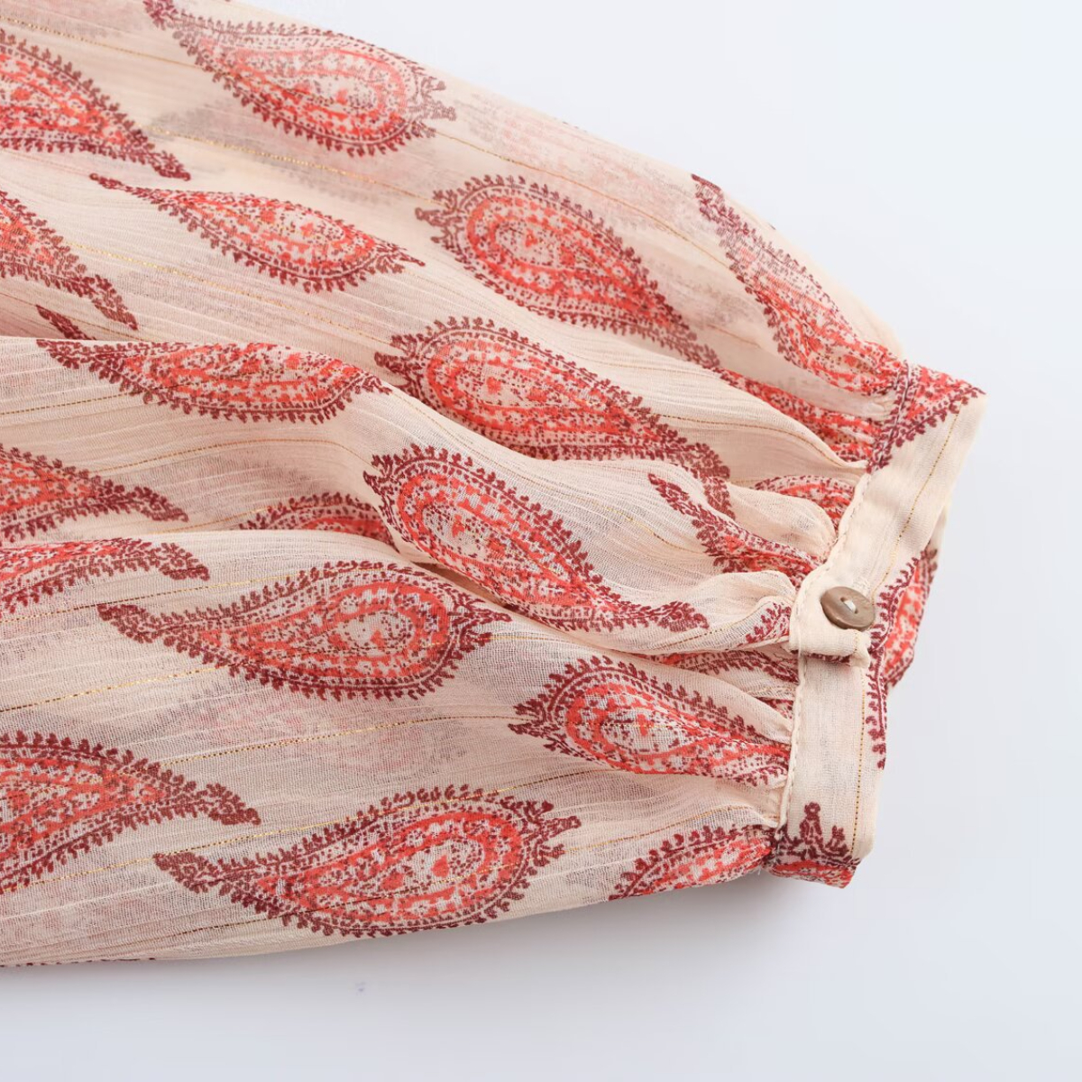 ZBZA Bedrucktes Damen-Shirt mit metallisch-Faden, Kordelzug, Rüschenkragen, langen Ärmeln, einreihig, lockerer Saum, Manschetten, geraffte Oberteile, Frühling, Sommer, neues lässiges, schickes Shirt