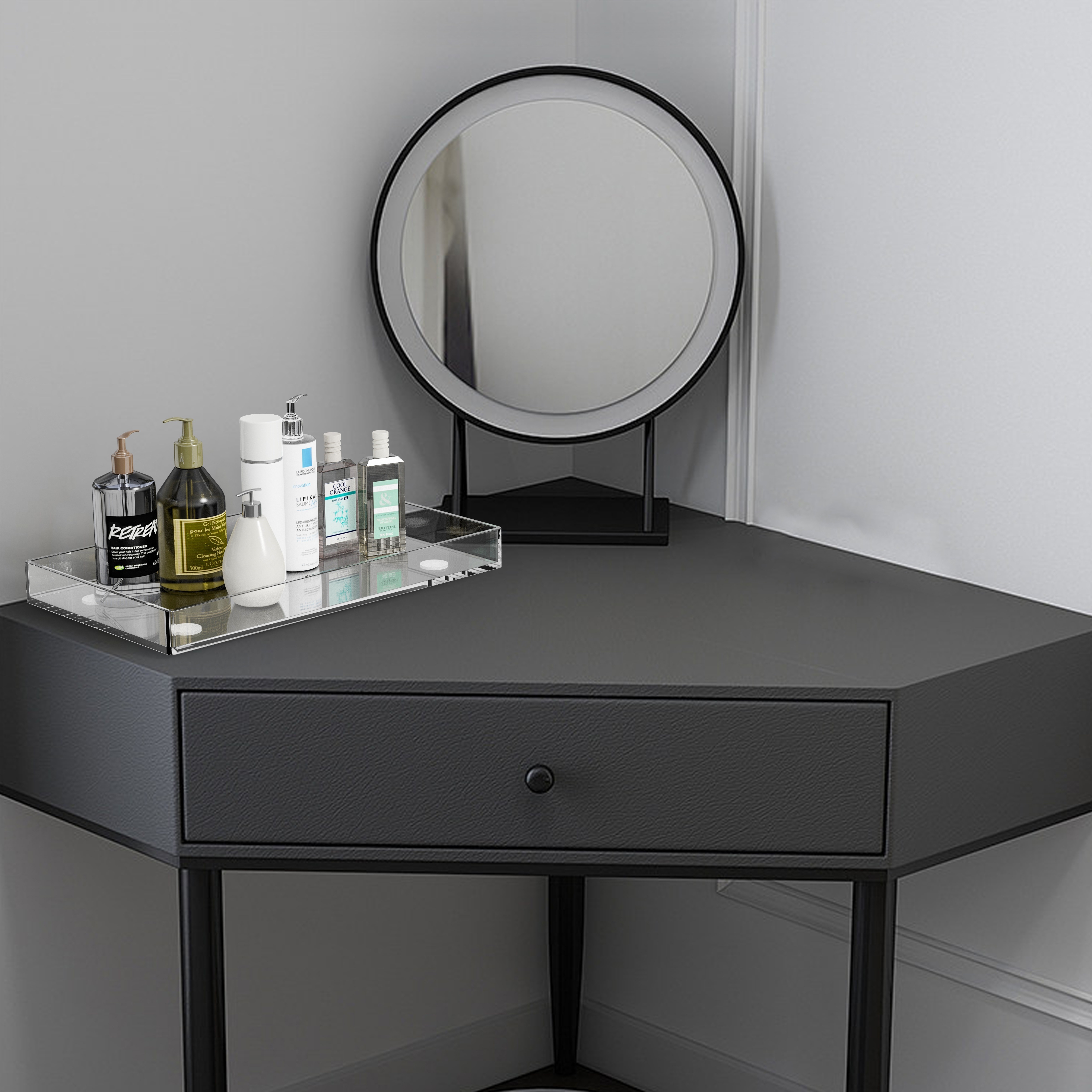 Rektangulært gjennomsiktig akrylbrett for sminke, vask, oppbevaring, kjøkken, frukt, snacks og diverse bruksområder