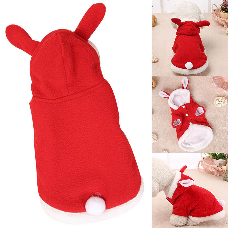 Pet Cat Clothes Costume Cute Rabbit Ears Hooded Coat Cat Puppy Fleece Warm Pet Outfit E2S