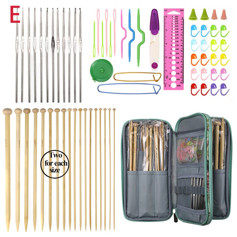 Bamboo Knitting Needles Crochet Hooks For Beginner Sweater Crochet Needles Set Sewing Accessories DIY Yarn Weave Knitting Kit: E