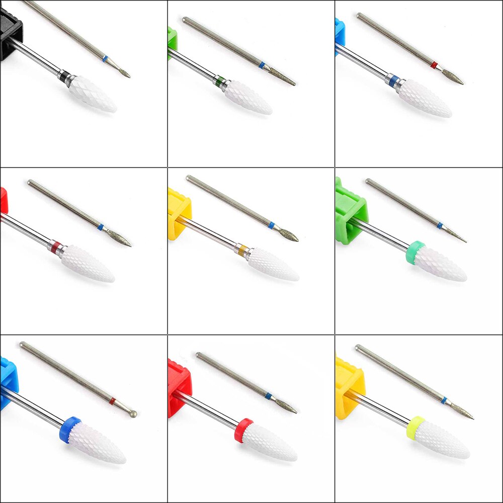 Broca de clavo de cerámica para manicura, fresa de diamante, limas rotativas eléctricas, brocas para pedicura, rebaba, herramientas para quitar cutículas, 2 uds.