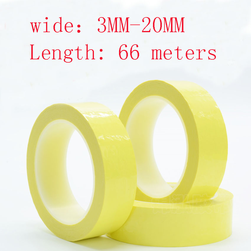 66 metri/rotolo, nastro isolante adesivo in Mylar largo 3 mm~20 mm per trasformatore, motore, condensatore, avvolgimento bobina, giallo antifiamma