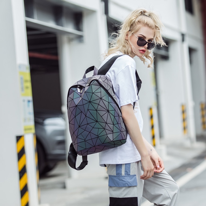 Luminous Backpack School Women Bags Set Holographic Geometric Backpacks Female School Bag For Teenage Girls Student Rucksack