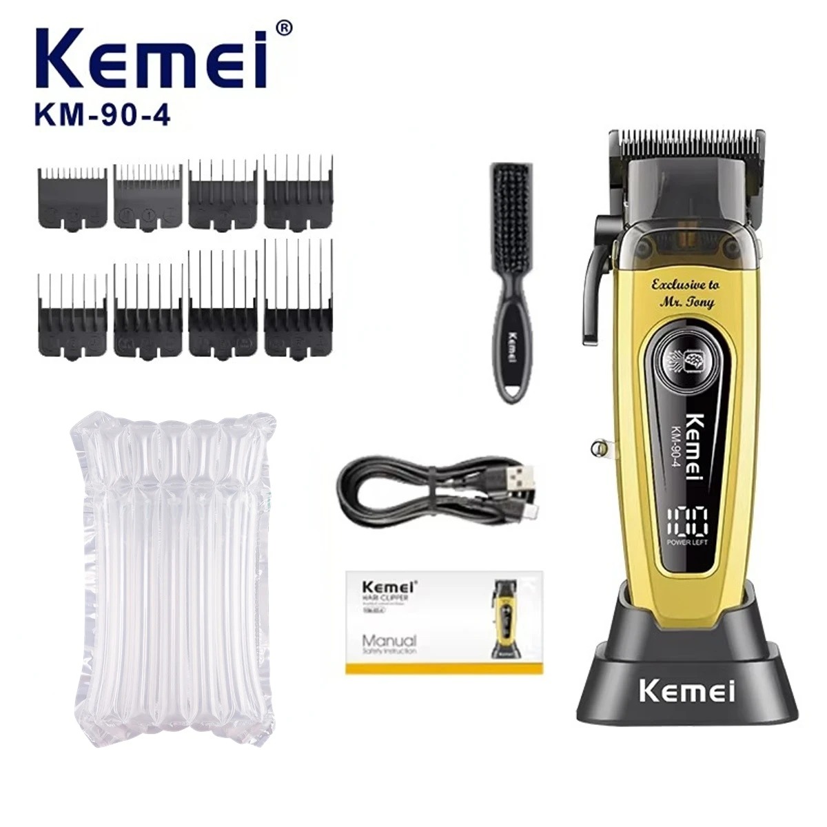 Kemei Hair Clippers 11500 RPM Hair Cut Machine Brushless Motor Electric Clippers DLC Blade Hair Clipper Men KM-90-4: black