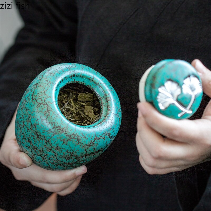 Green Sealed Can Ceramic Tea Caddy Tea Box Tea Container Tea Organizer Storage Tank Tea Can Candy Jar Decorative Jar Storage Box