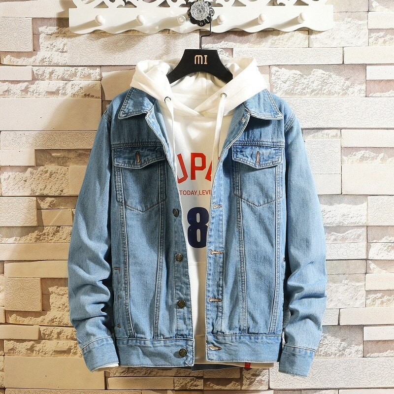 Men Jean Jackets Dark Blue Black Clothing Denim Jacket Man Jeans Jacket Thin Spring Outwear Male Cowboy Plus Size: sky blue / L
