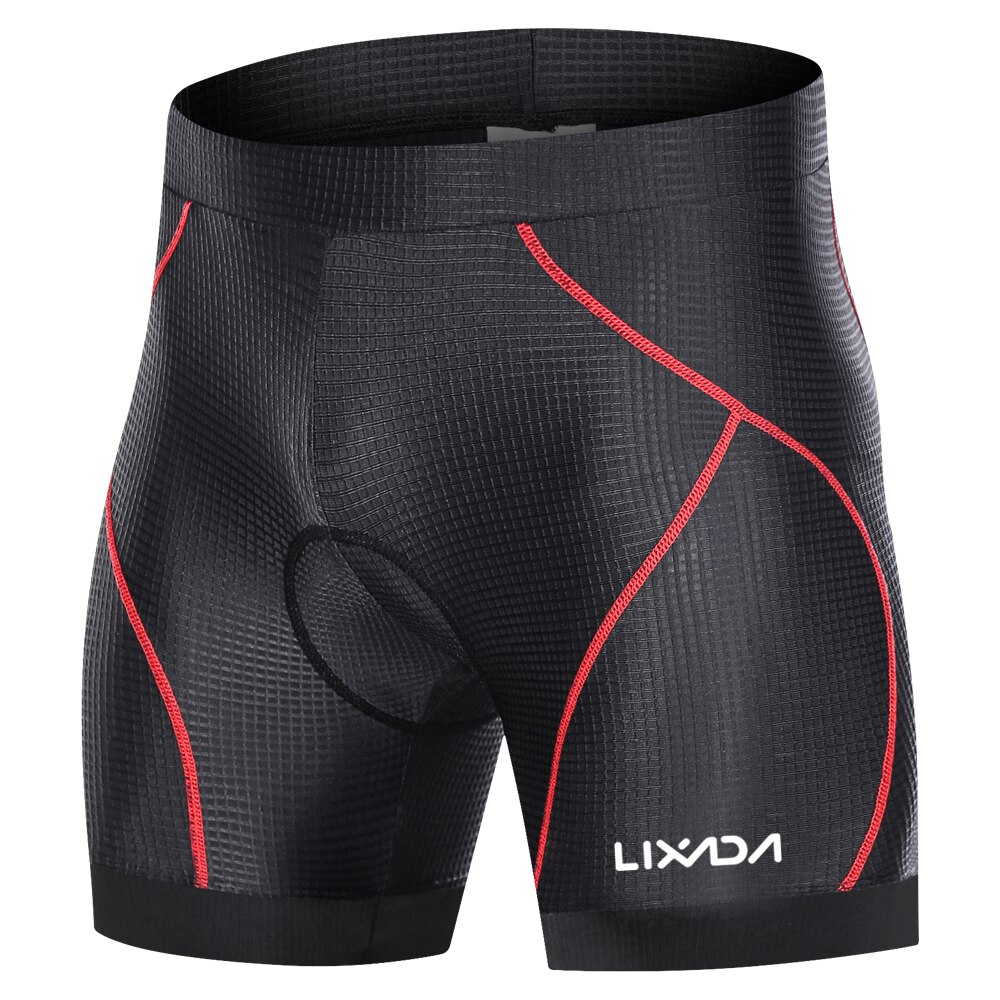 Thickened 3D Gel Pad Cycling Shorts Men Cycling Underwear Pro Shockproof Bicycle Shorts Riding Clothing MTB Road Bike Underwear: Black red / L