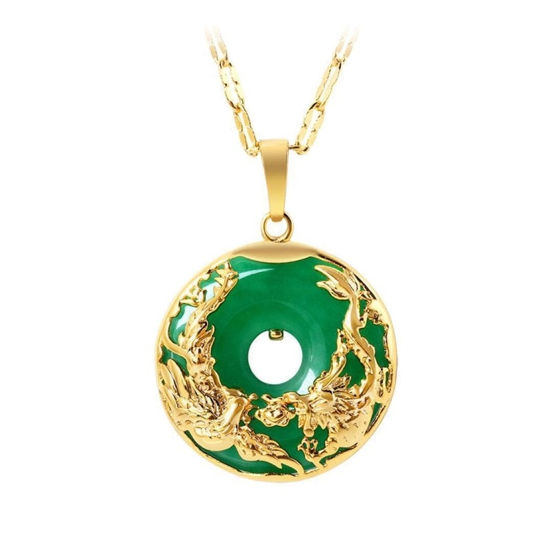 Naturlig grøn jade vedhæng dragon phoenix 925 sølv halskæde kinesisk udskåret charme smykker amulet til mænd kvinder