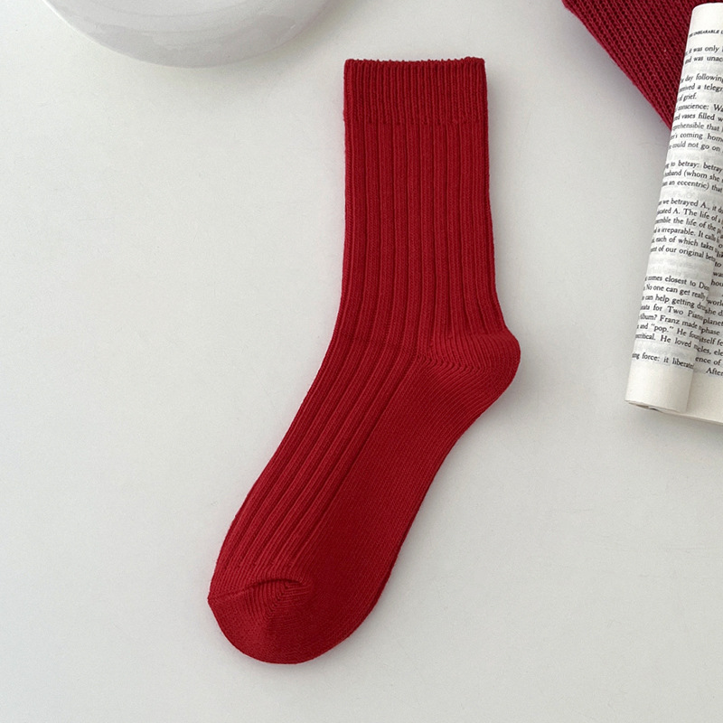 Calcetines de mujer de algodón transpirable Navidad Año calcetines rojos para niñas rayas Casual Otoño Invierno calcetines cálidos comodidad: Negro