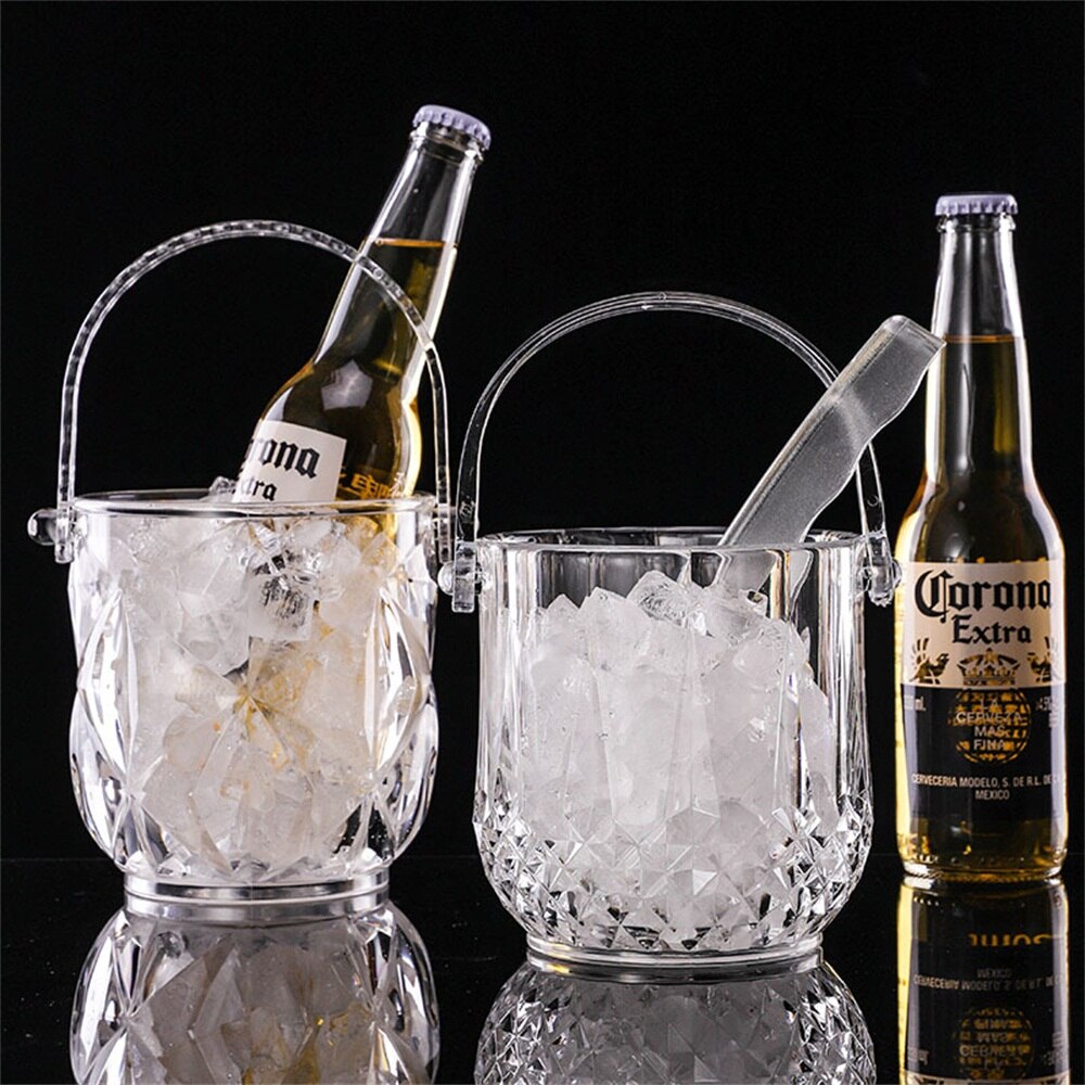 Diamond Cut Surface Acrylic Ice Wine Barrel Beer Cooler Box Champagne Freezer with Ice Tongs Beverage Cooling Bag For Hotel Bar