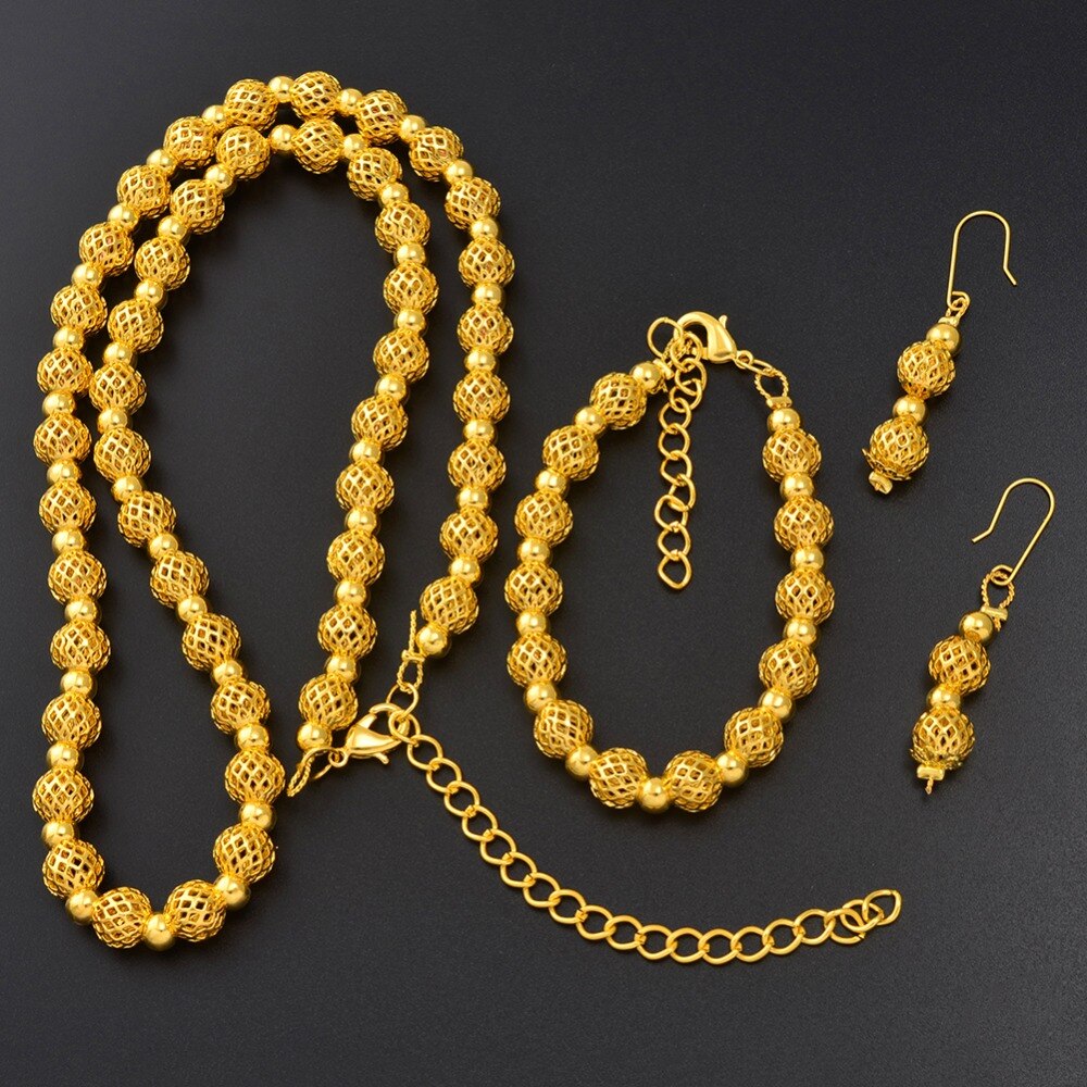 Anniyo okrągłe kulki zestawy biżuterii naszyjnik z koralików bransoletka i kolczyki dla kobiet moda afrykańskie akcesoria imprezowe koralik #158706