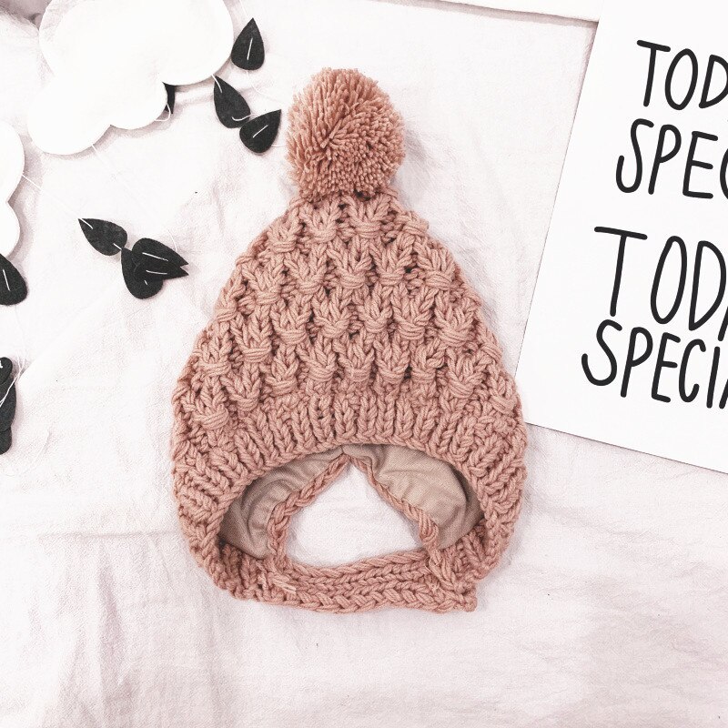 estilo niños sombrero de lana pequeña bola niños gorros tejidos 5 colores niña invierno accesorios gancho flor bebés todo fósforo Cap: pale pinkish gray