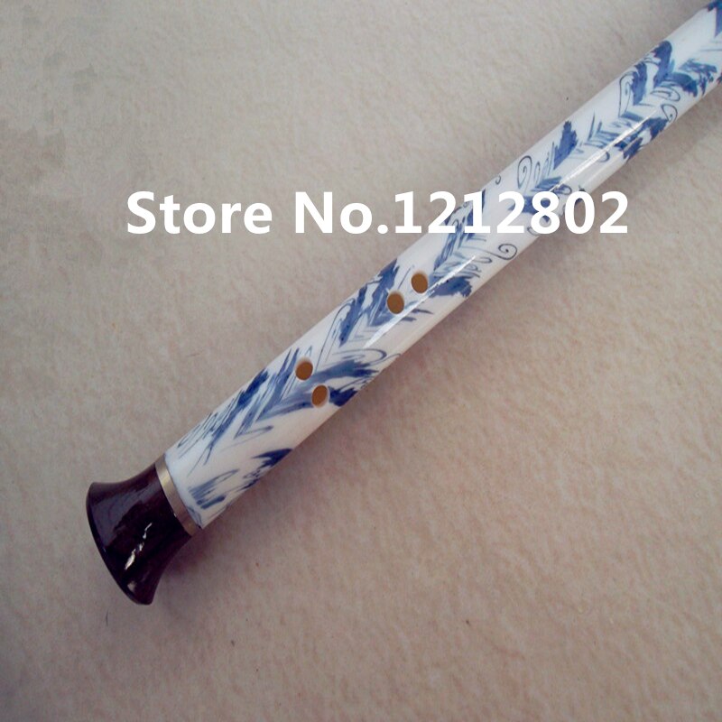 Flauta de porcelana blanca y azul china de baquelita, instrumento folclórico desmontable, Bawu, Flauta Vertical