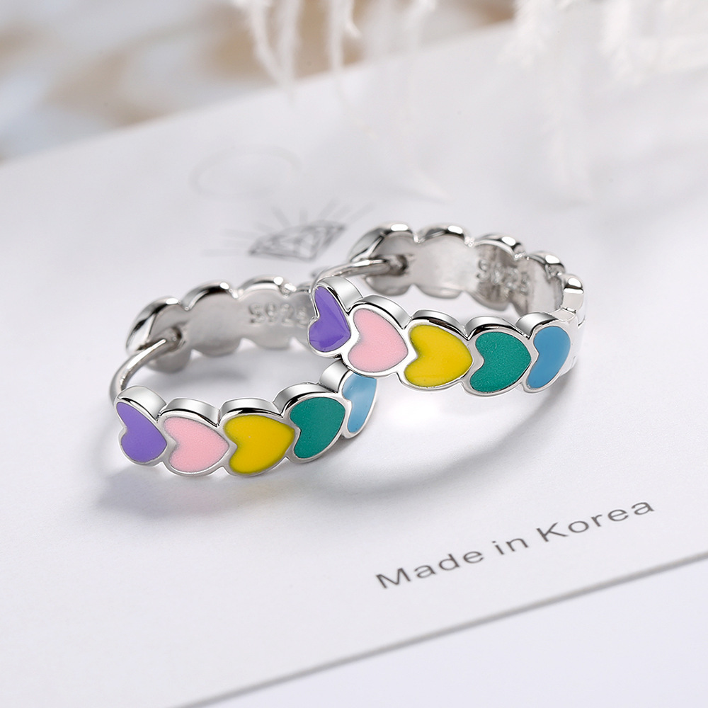 1 Uds. Pendientes de arcoíris Multicolor a la , pendientes de aro de corazón esmaltados, pendientes redondos de estilo Simple para mujer, , joyería