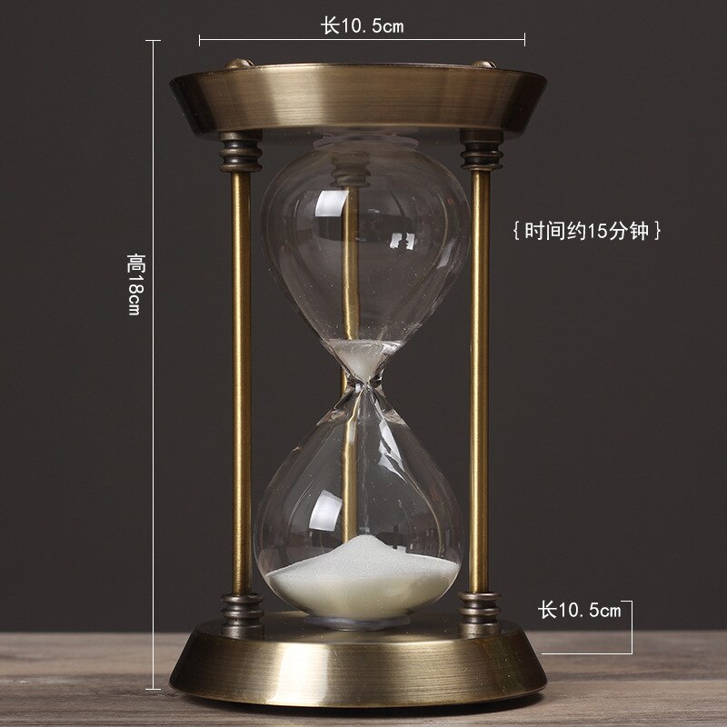 Retro metal timer sand ur desktop håndværk glas timeglas 15/30/60 minutter runde timing hjemmeindretning: 15 minutter