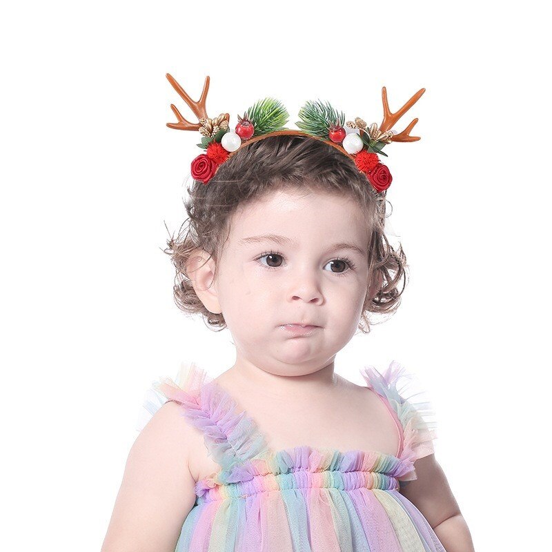 Kerst Hoofdbanden Gewei Elastische Hoofdband Kids Hoofddeksels Rendier Bloem Ornamenten Kerstversiering Partij Cosplay