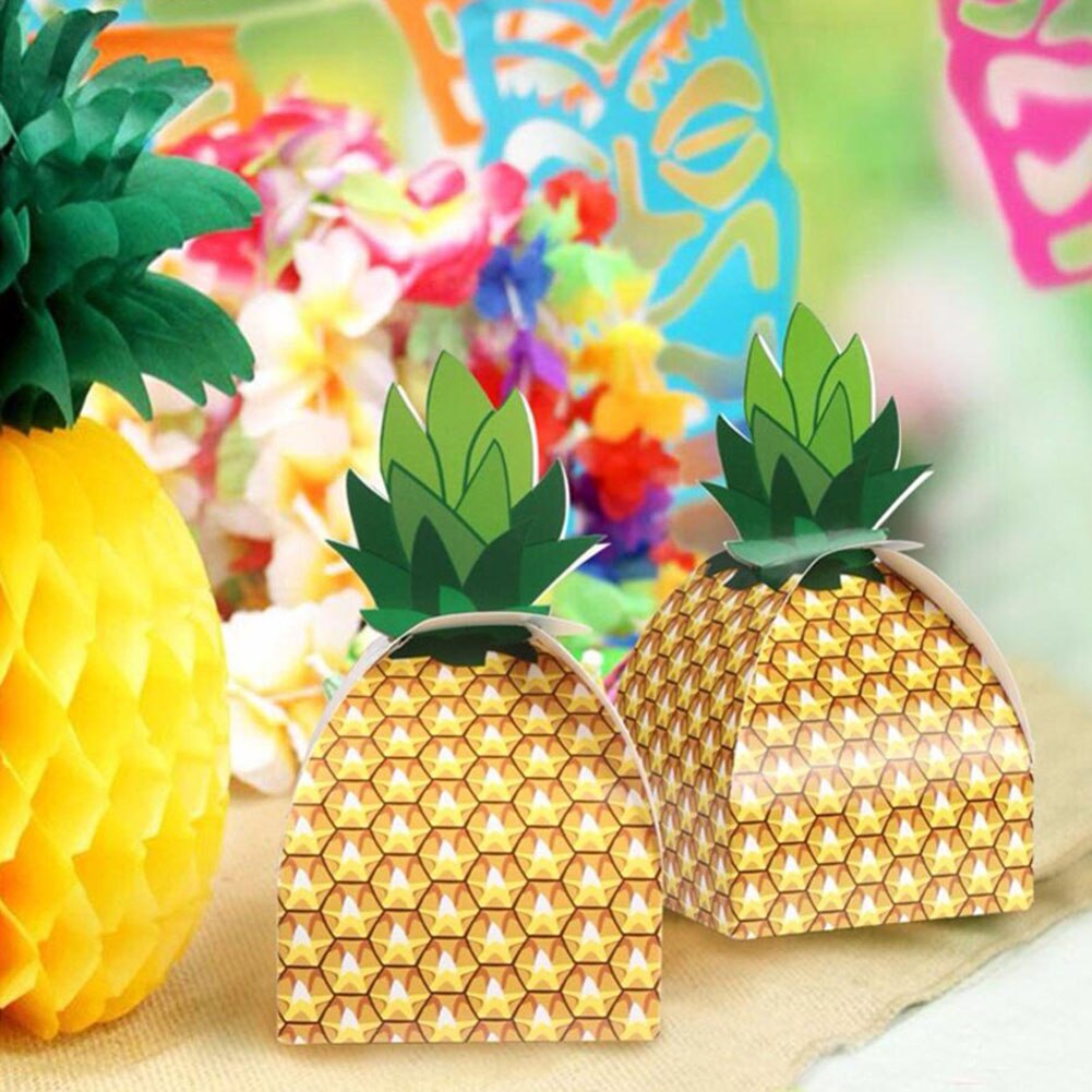 Caja de para manualidades, bolsa de dulces, piña de papel hawaiana, recuerdos de boda y cumpleaños, decoración de , 12 unids/paquete