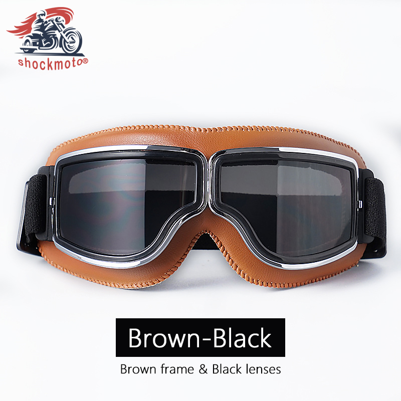 Universal Motorcycle Vintage Goggles Leather Motorbike Scooter Biker Moto Glasses Goggles for Steampunk Helmet Goggles Dustproof: Clear
