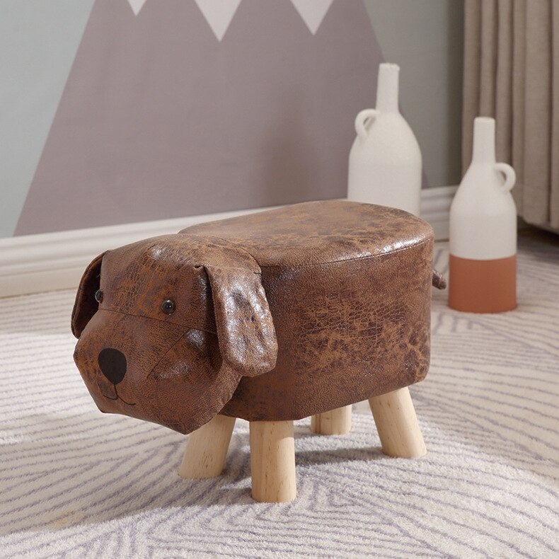 Dog Children's Stool Wooden Cute Cute Pet Sofa Stool Children's Kindergarten Home Stool Kids Furniture: Brown