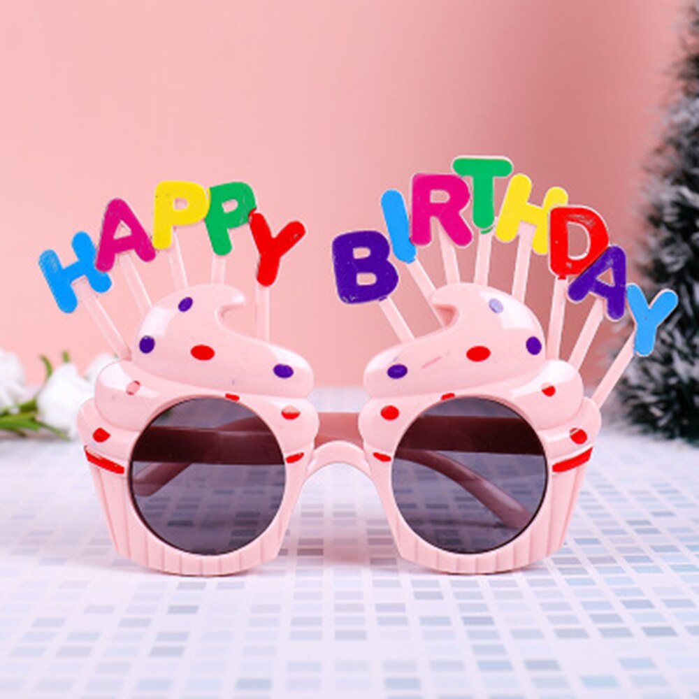 HATOSTEPED happy Birthday Party Eyeglasses Funny Eyewear Photo Props Happy Birthday Cream Cake Glasses Novelty Decoration: Light Pink
