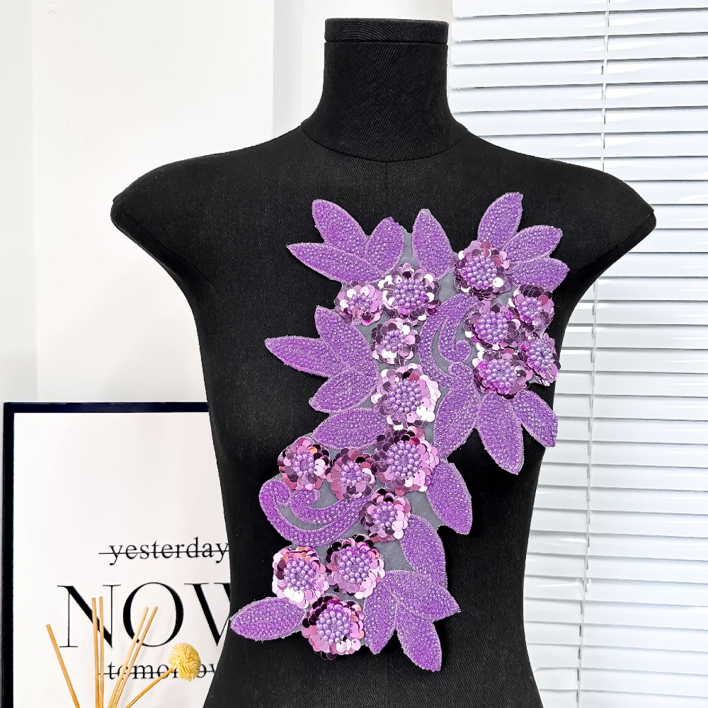 Parches bordados de flores con lentejuelas, flores tridimensionales, apliques exquisitos para ropa, parches elegantes desmontables para ropa DIY: Opaco