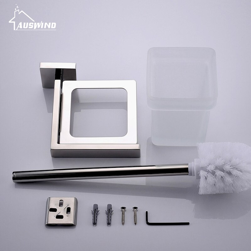 Moderne Wandmontage 304 Rvs Gepolijst Toiletborstel Houder met Glas Cup Badkamer Accessoires AU7-2